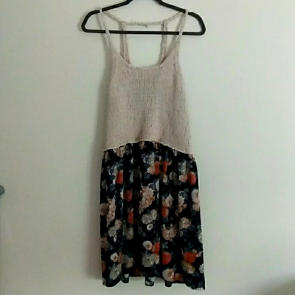 Easel SZ L Mix & Match Dress Wide Knit Crochet Bodice Drop Armholes